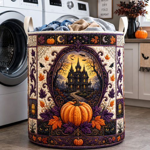Haunted Manor Pumpkin Halloween Quilted Laundry Basket GFTOHNL1698