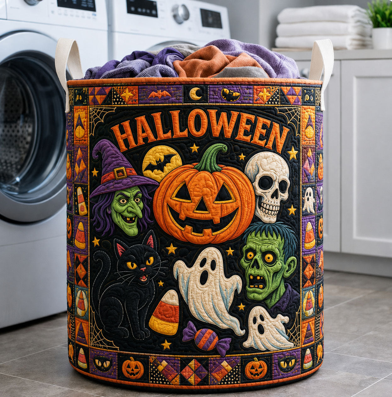 Halloween Spooky Friends Quilted Laundry Basket GFTOHNL1700