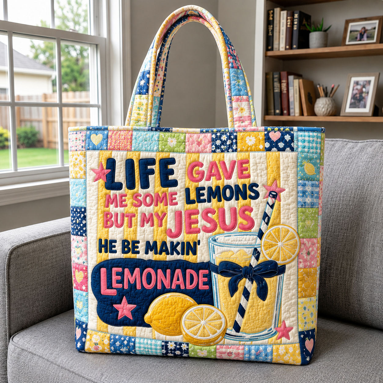 Floral Patchwork Jesus Lemonade Quilted Tote Bag GFTOHNL1707