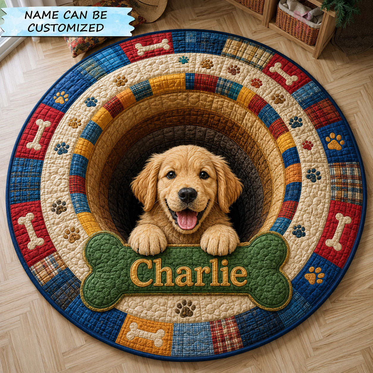 Golden Retriever Puppy Hideaway Quilted Round Mat QTCUZ GFTOHNL1734