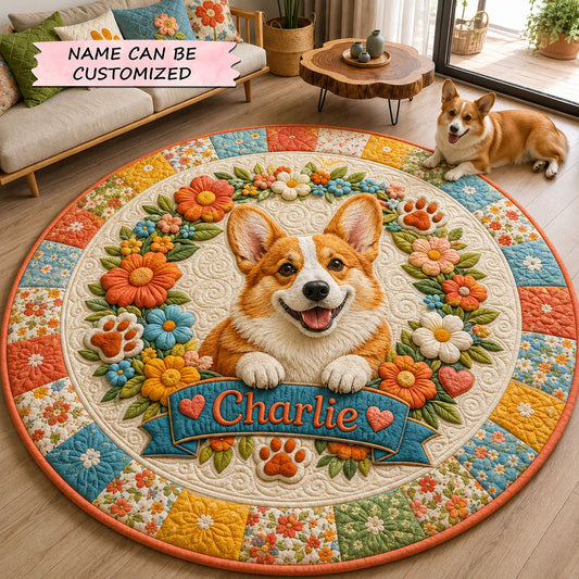Corgi Floral Garden Quilted Round Mat QTCUZ GFTOHNL1736