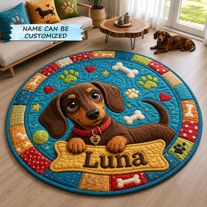 Dachshund Playful Hearts Quilted Round Mat QTCUZ GFTOHNL1737