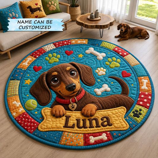 Dachshund Playful Hearts Quilted Round Mat QTCUZ GFTOHNL1737