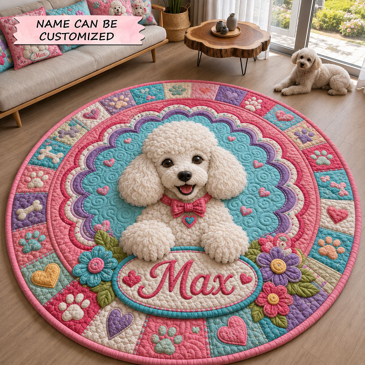 Poodle Blossom Princess Quilted Round Mat QTCUZ GFTOHNL1738