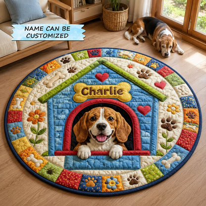 Beagle Happy Doghouse Quilted Round Mat QTCUZ GFTOHNL1739