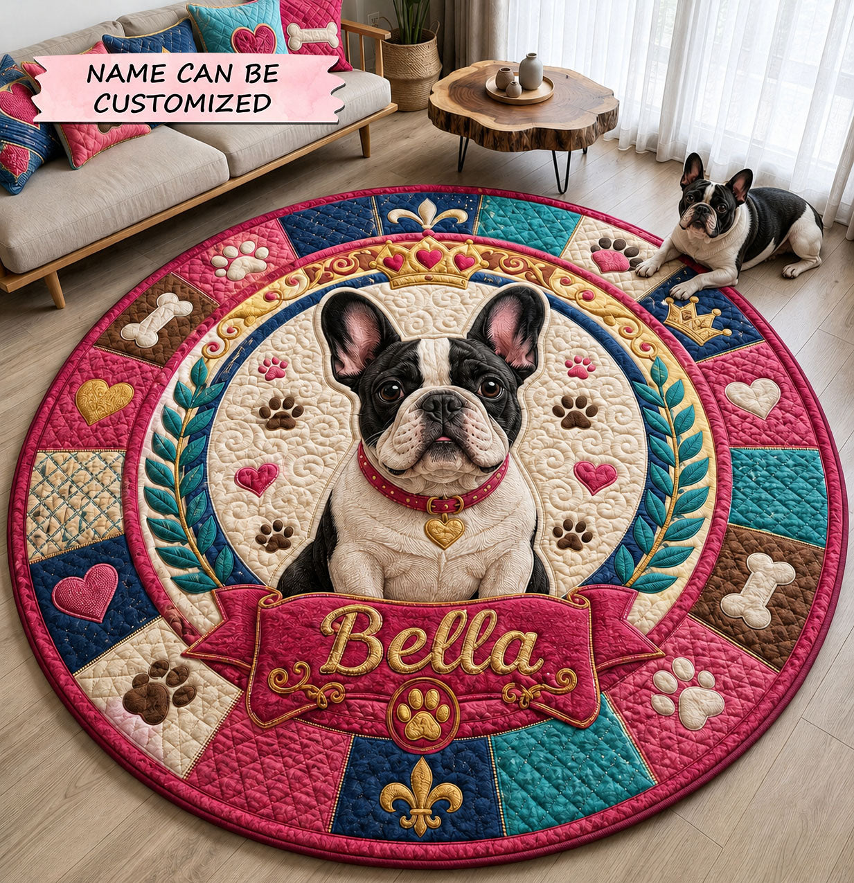 French Bulldog Royal Darling Quilted Round Mat QTCUZ GFTOHNL1742