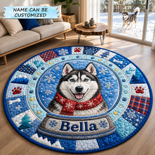 Husky Winter Snow Globe Quilted Round Mat QTCUZ GFTOHNL1744