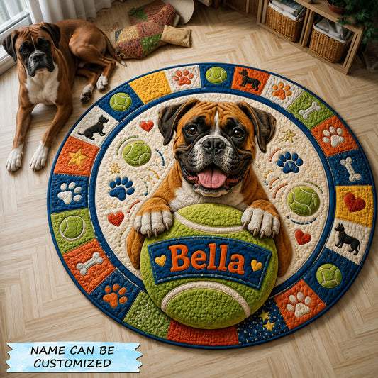 Boxer Tennis Ball Champion Quilted Round Mat QTCUZ GFTOHNL1746
