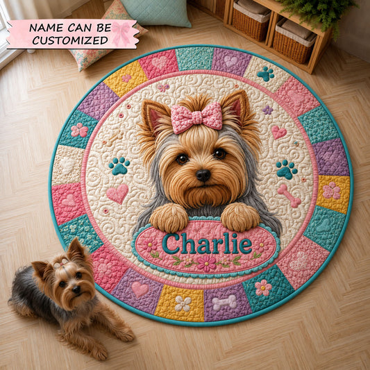 Yorkshire Terrier Floral Sweetheart Quilted Round Mat QTCUZ GFTOHNL1747