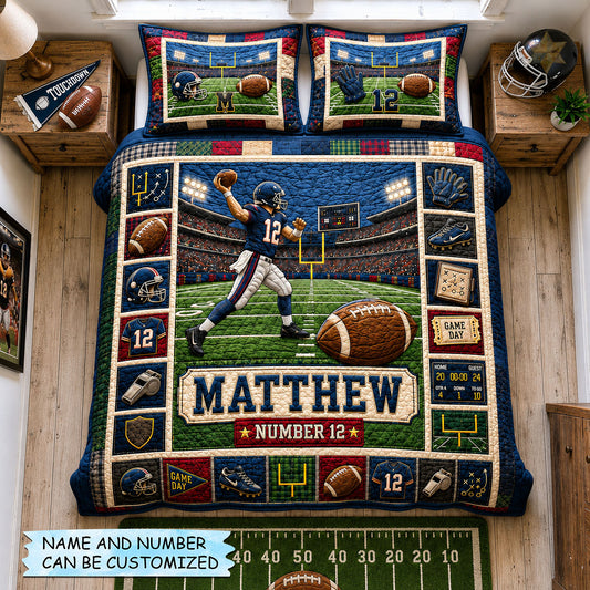 Personalized Football Champion 3-Piece Quilted Bedding Set QTCUZ GFTOHNL1762