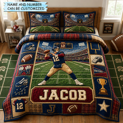 Personalized Football Game Day Quarterback 3-Piece Quilted Bedding Set QTCUZ GFTOHNL1763