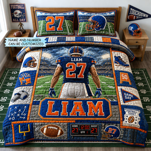 Personalized Football Rising Star 3-Piece Quilted Bedding Set QTCUZ GFTOHNL1764