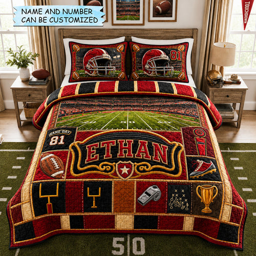 Personalized Football Touchdown Victory Pride 3-Piece Quilted Bedding Set QTCUZ GFTOHNL1765