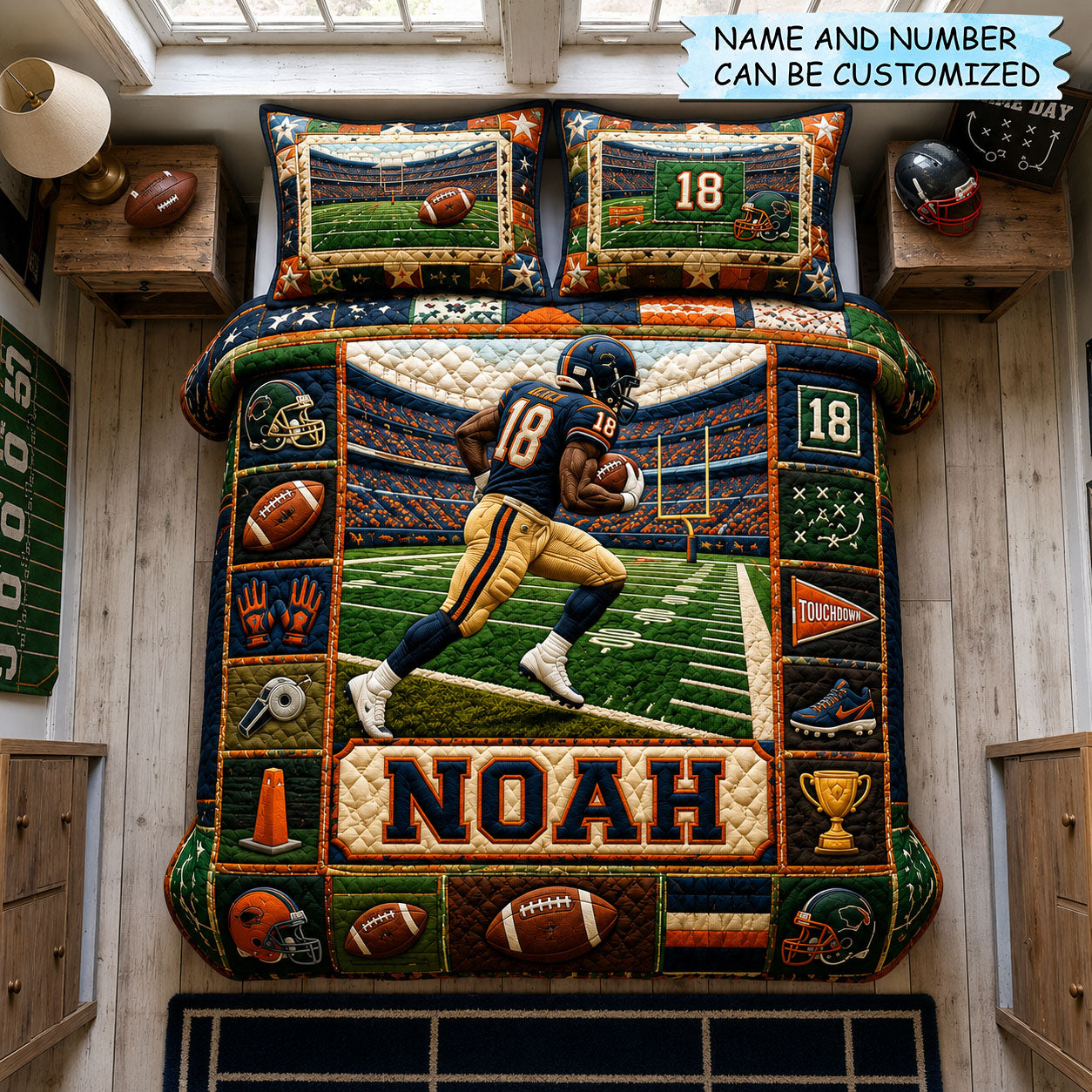 Personalized Football Gridiron Running Hero 3-Piece Quilted Bedding Set QTCUZ GFTOHNL1766