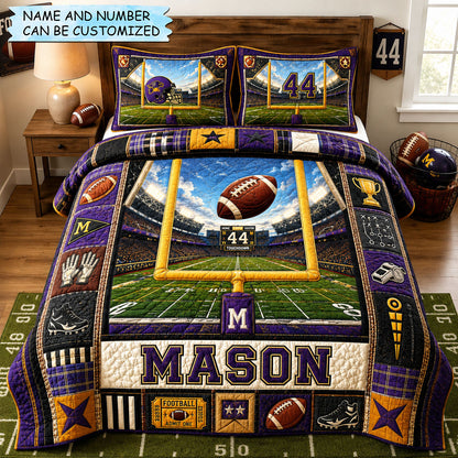 Personalized Football Stadium Glory 3-Piece Quilted Bedding Set QTCUZ GFTOHNL1767