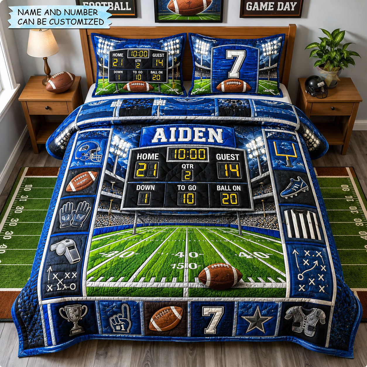 Personalized Football Ultimate Scoreboard Champion 3-Piece Quilted Bedding Set QTCUZ GFTOHNL1768