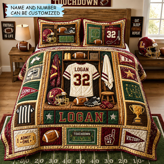 Personalized Football Locker Legend 3-Piece Quilted Bedding Set QTCUZ GFTOHNL1797