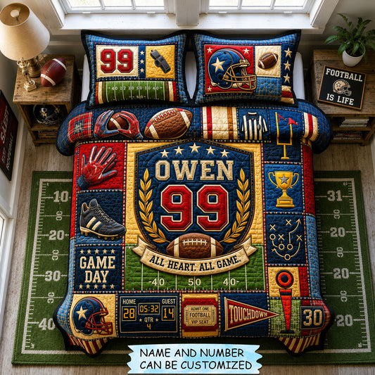 Personalized Football All Heart All Game 3-Piece Quilted Bedding Set QTCUZ GFTOHNL1799