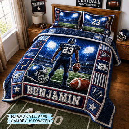 Personalized Football Friday Night Hero 3-Piece Quilted Bedding Set QTCUZ GFTOHNL1800