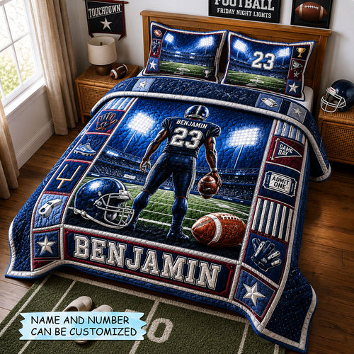 Personalized Football Friday Night Hero 3-Piece Quilted Bedding Set QTCUZ GFTOHNL1800