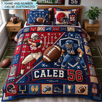 Personalized Football Gridiron Rivalry Clash 3-Piece Quilted Bedding Set QTCUZ GFTOHNL1801
