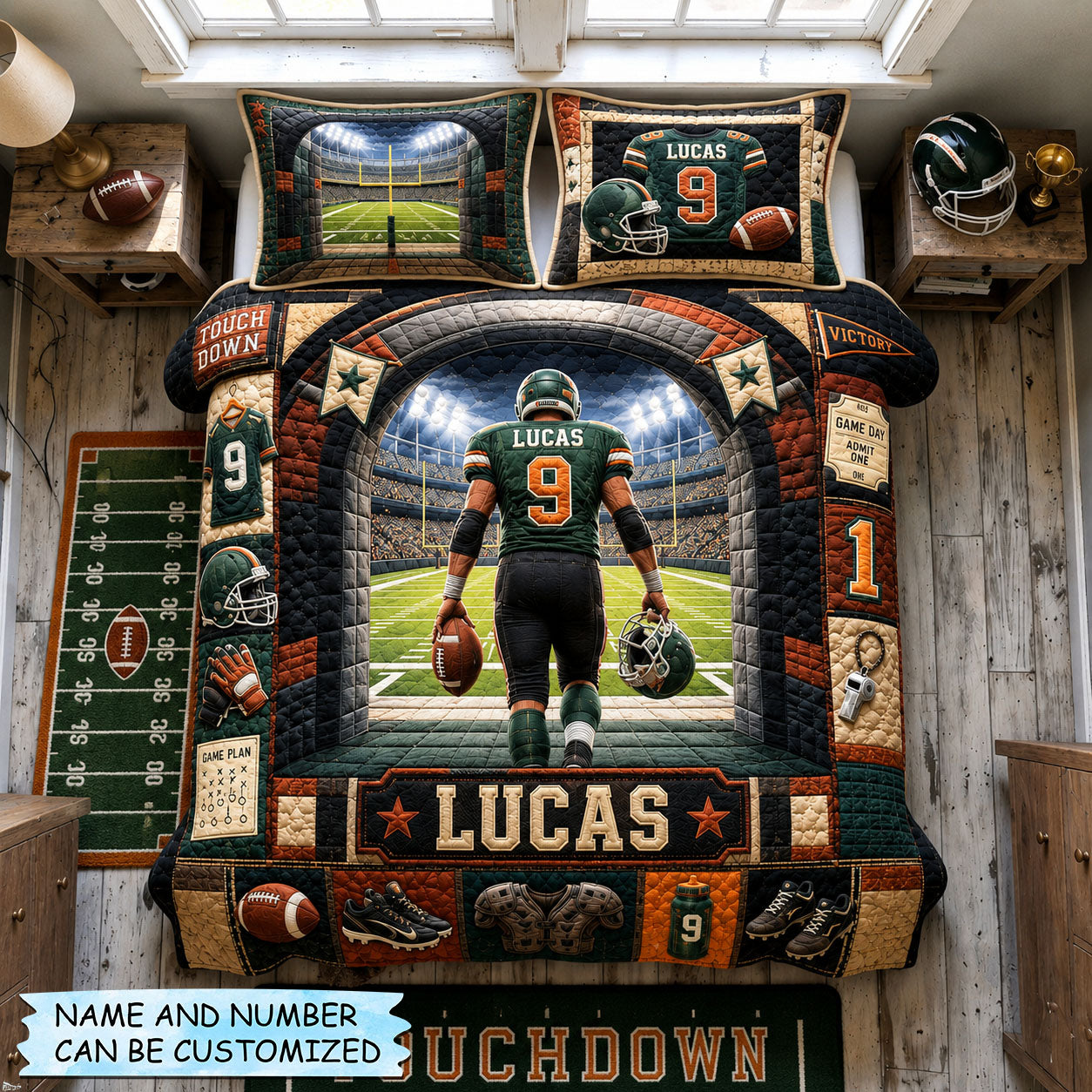 Personalized Football Stadium Entrance Champion 3-Piece Quilted Bedding Set QTCUZ GFTOHNL1802