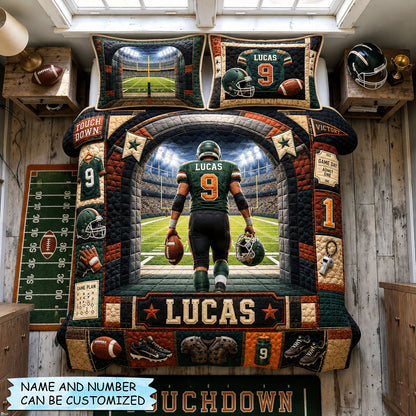 Personalized Football Stadium Entrance Champion 3-Piece Quilted Bedding Set QTCUZ GFTOHNL1802