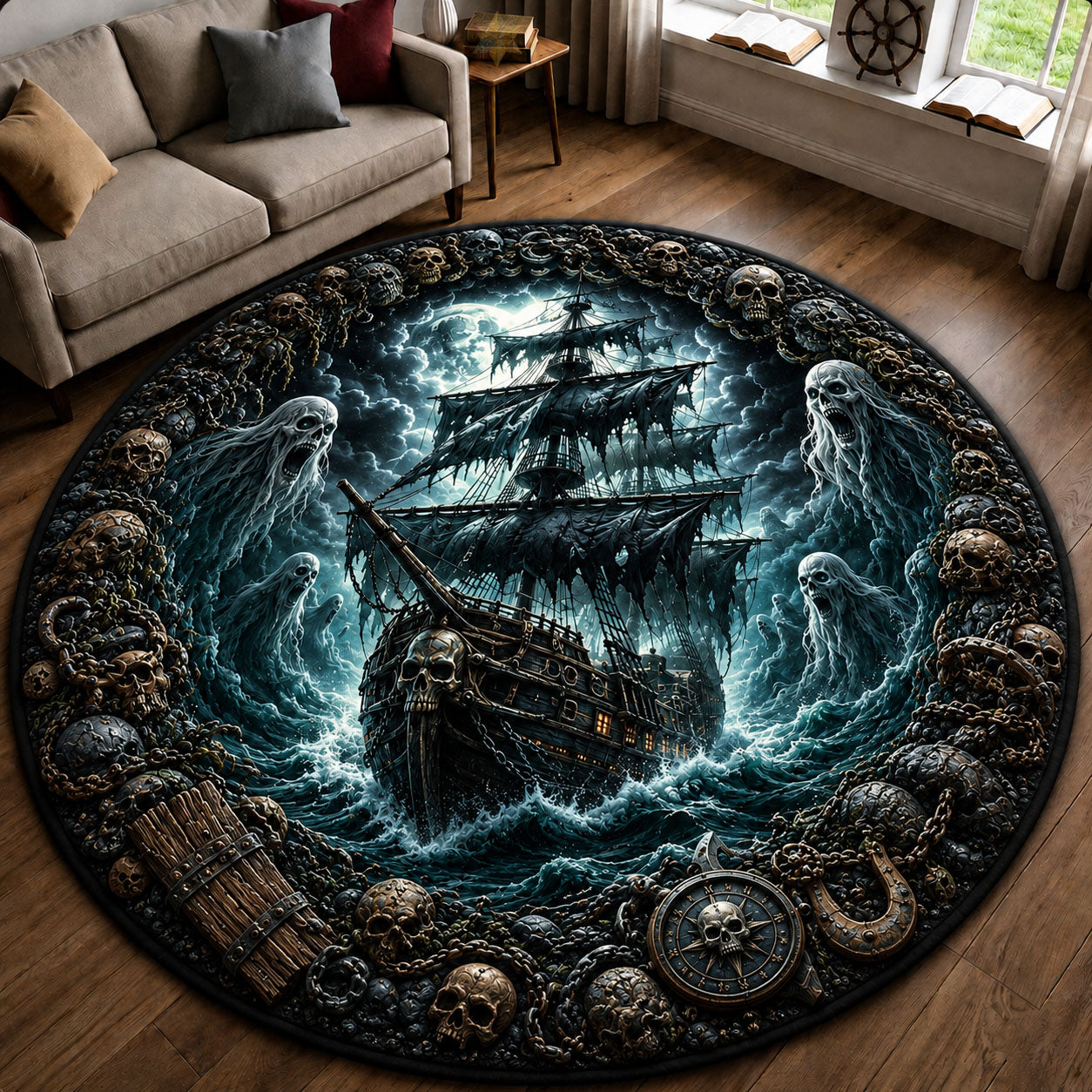 Ghost Ship Of The Cursed Seas Quilted Round Mat GFTOHNL1838