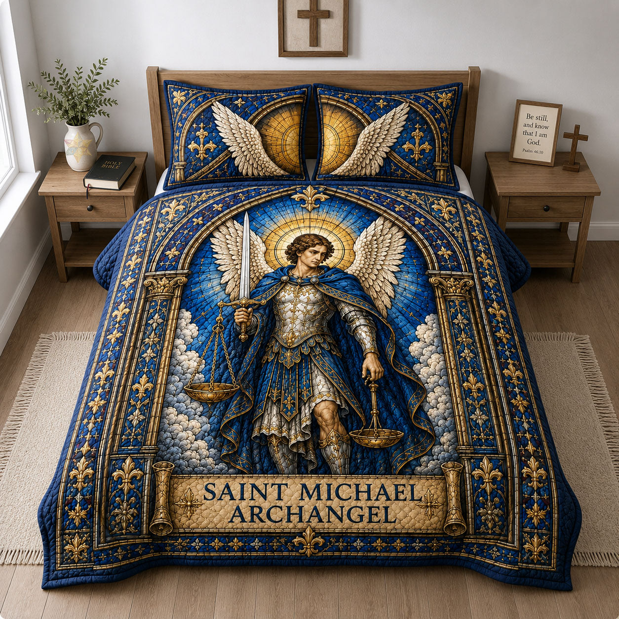 Saint Michael The Archangel Guardian 3-Piece Quilted Bedding Set GFTOHNL1839