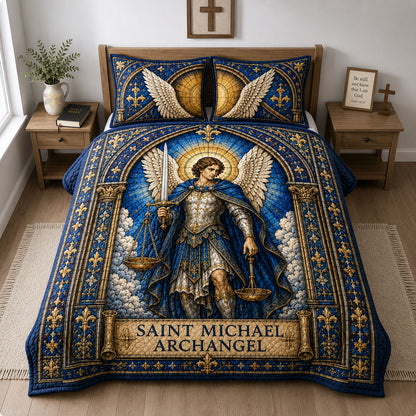 Saint Michael The Archangel Guardian 3-Piece Quilted Bedding Set GFTOHNL1839