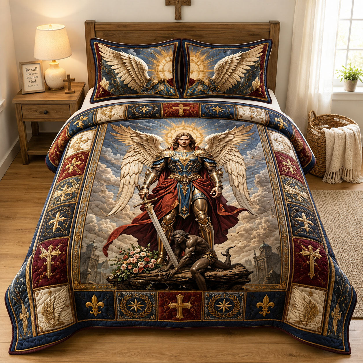 Saint Michael Triumph Over Evil 3-Piece Quilted Bedding Set GFTOHNL1842