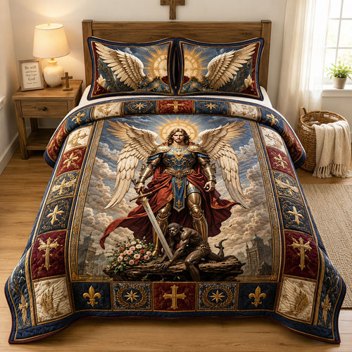 Saint Michael Triumph Over Evil 3-Piece Quilted Bedding Set GFTOHNL1842