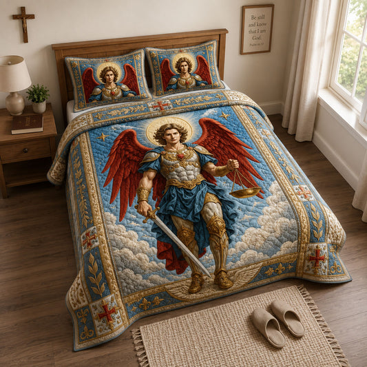 Saint Michael Guardian Of Justice 3-Piece Quilted Bedding Set GFTOHNL1843