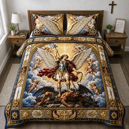 Saint Michael Heavenly Victory 3-Piece Quilted Bedding Set GFTOHNL1845
