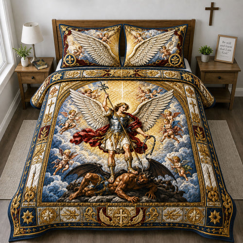 Saint Michael Heavenly Victory 3-Piece Quilted Bedding Set GFTOHNL1845