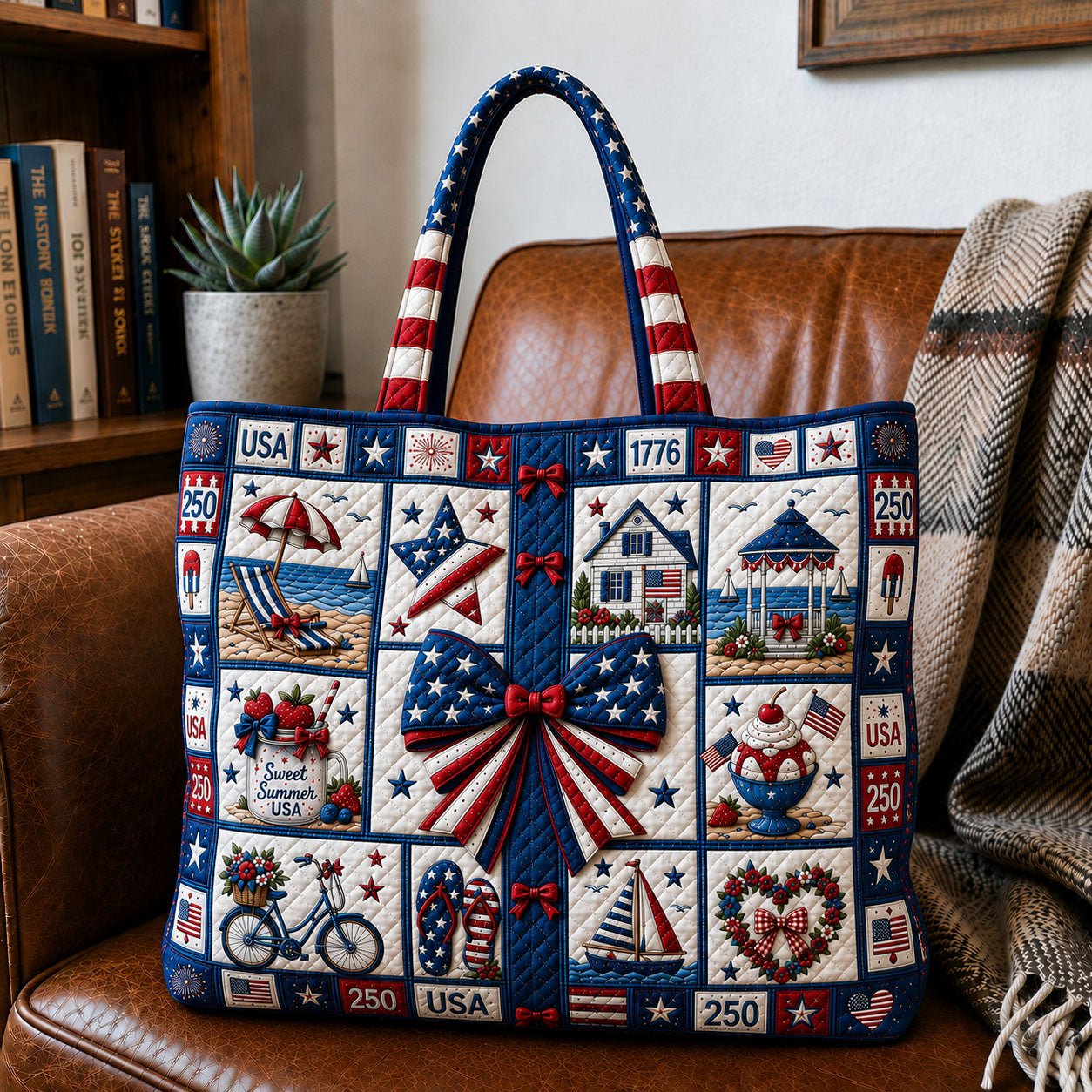 American Honey Patriotic Coquette Quilted Tote Bag GFTOHNL188