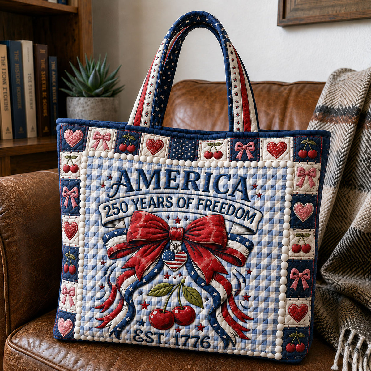 Floral Freedom Coquette Americana Quilted Tote Bag GFTOHNL191