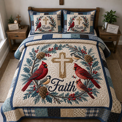 Faithful Cardinals Grace 3-Piece Quilted Bedding Set GFTOHNL1910
