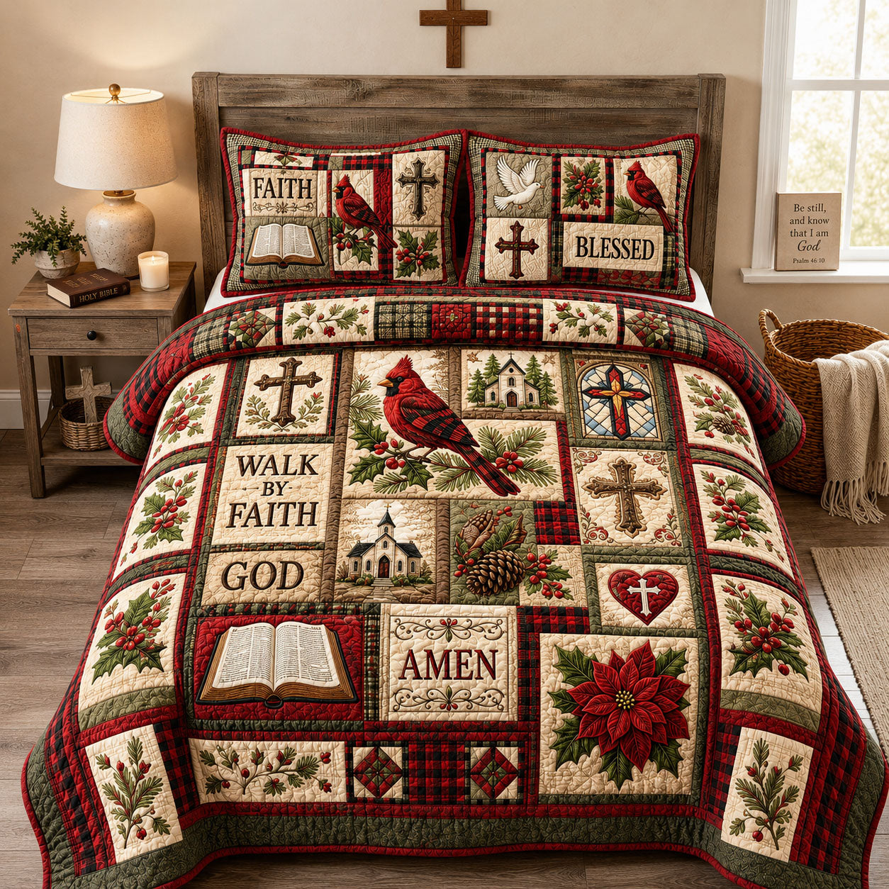 Walk By Faith Cardinals Heritage 3-Piece Quilted Bedding Set GFTOHNL1911