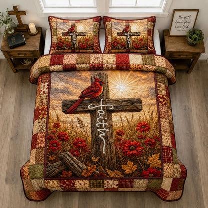 Faithful Cross Cardinal 3-Piece Quilted Bedding Set GFTOHNL1912