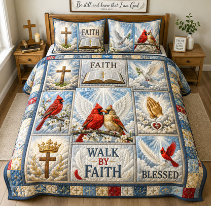 Walk By Faith Heavenly Cardinals 3-Piece Quilted Bedding Set GFTOHNL1913