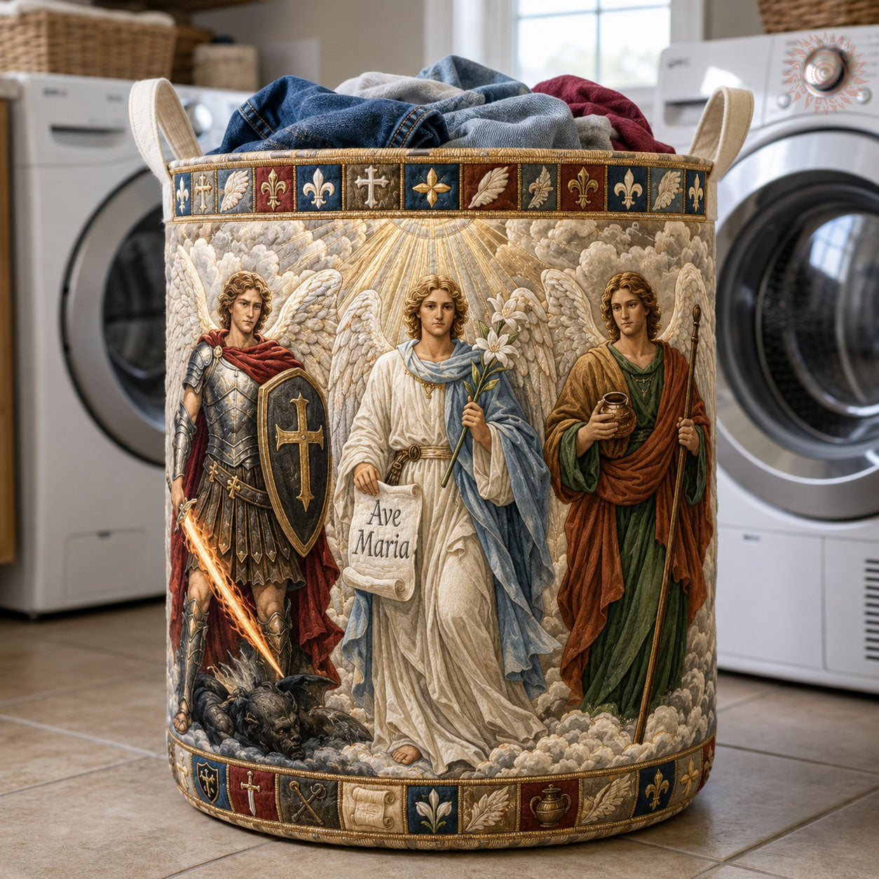Heavenly Guardians Quilted Laundry Basket GFTOHNL1949