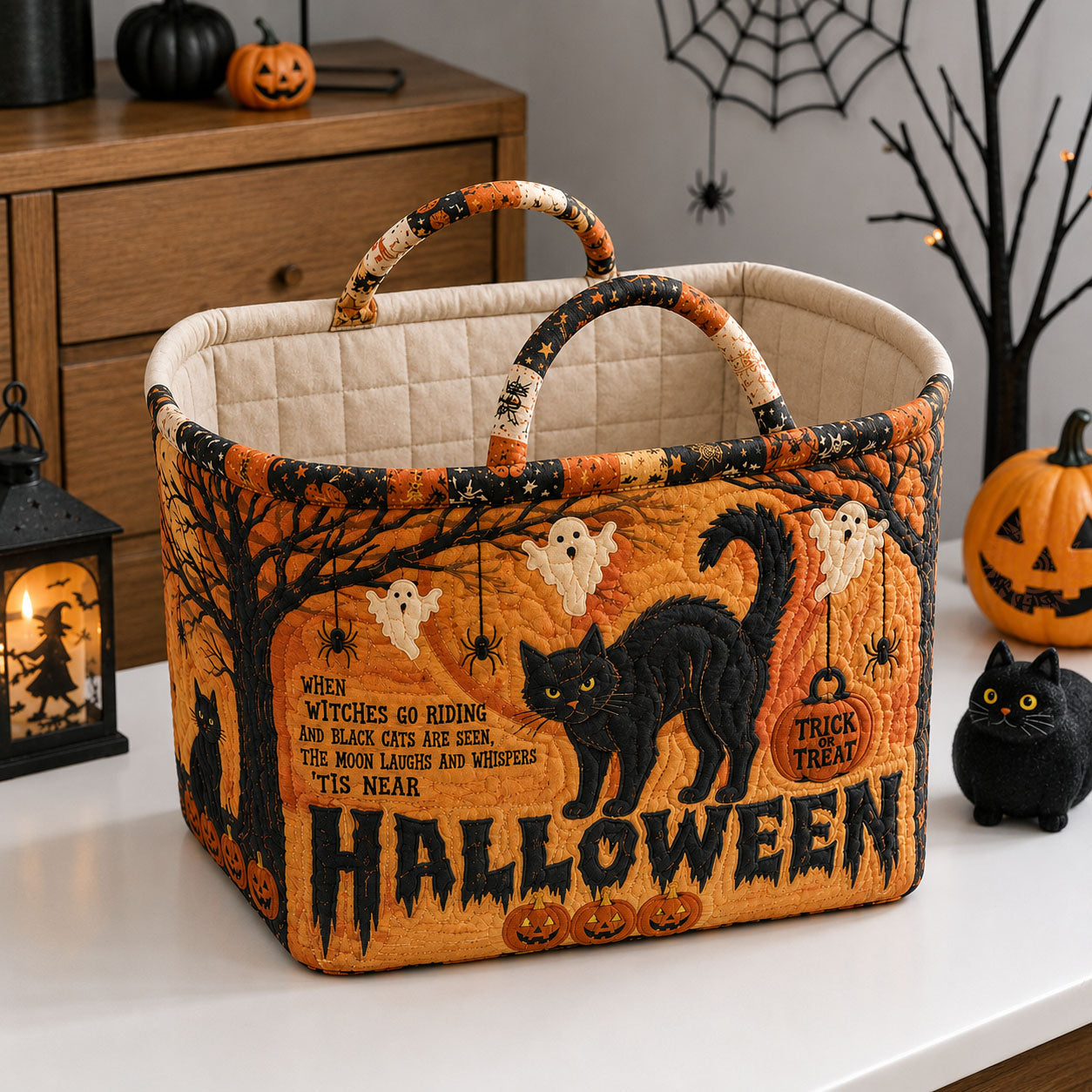 Witches And Whiskers Quilted Storage Basket GFTOHNL1950