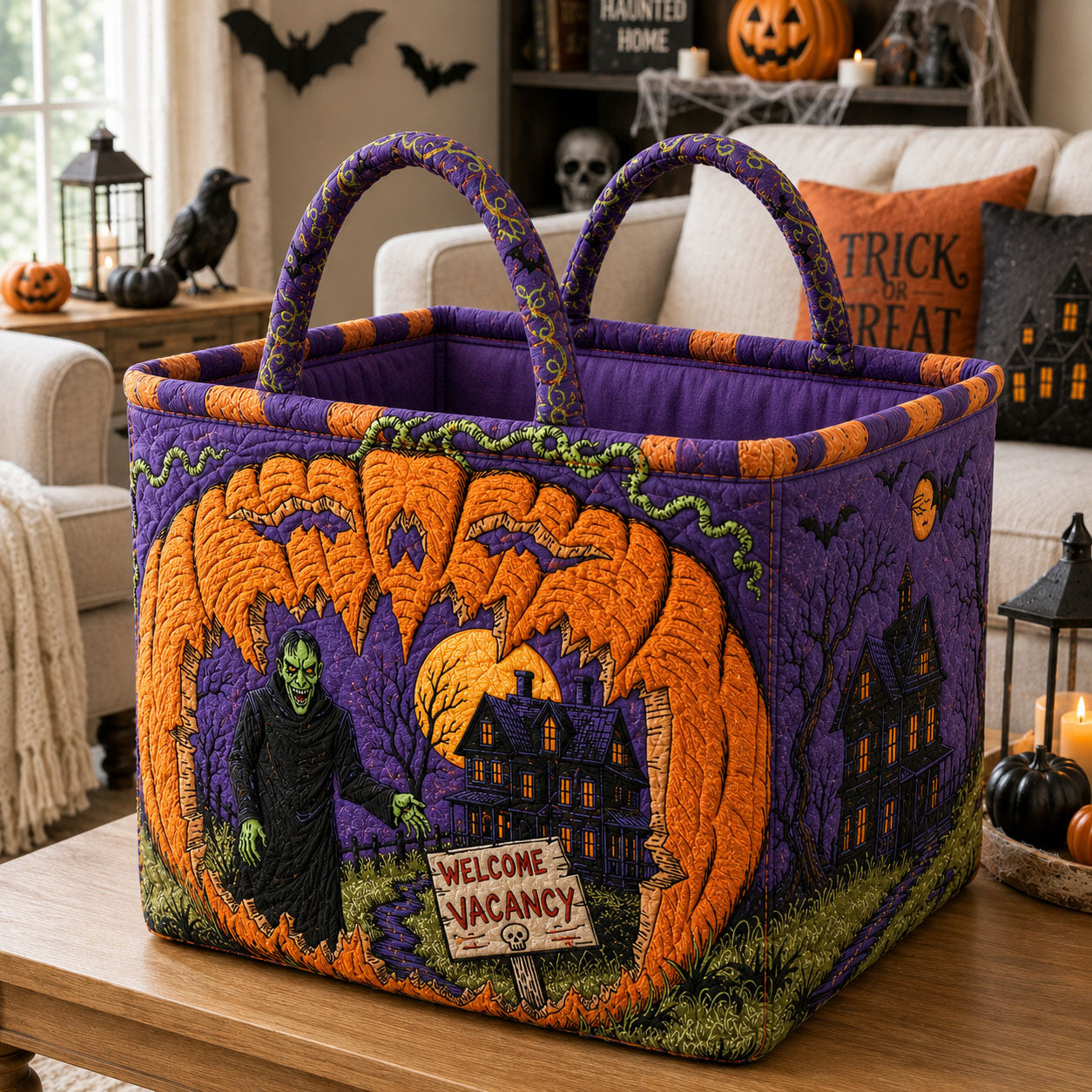 Vacancy At Midnight Quilted Storage Basket GFTOHNL1954