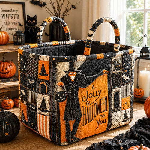 Jolly Halloween Greetings Quilted Storage Basket GFTOHNL1957