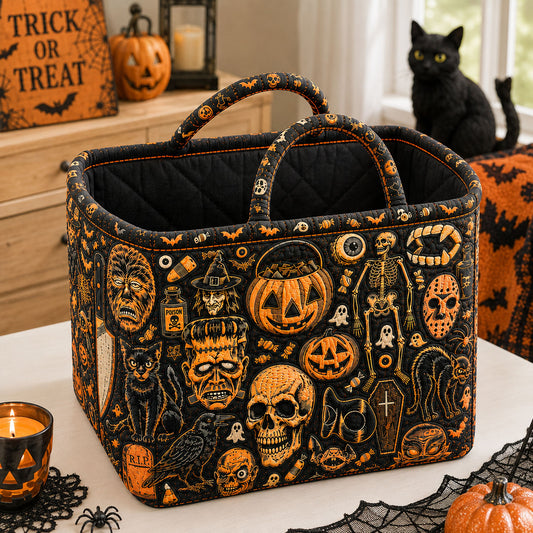 Cabinet Of Halloween Horrors Quilted Storage Basket GFTOHNL1958