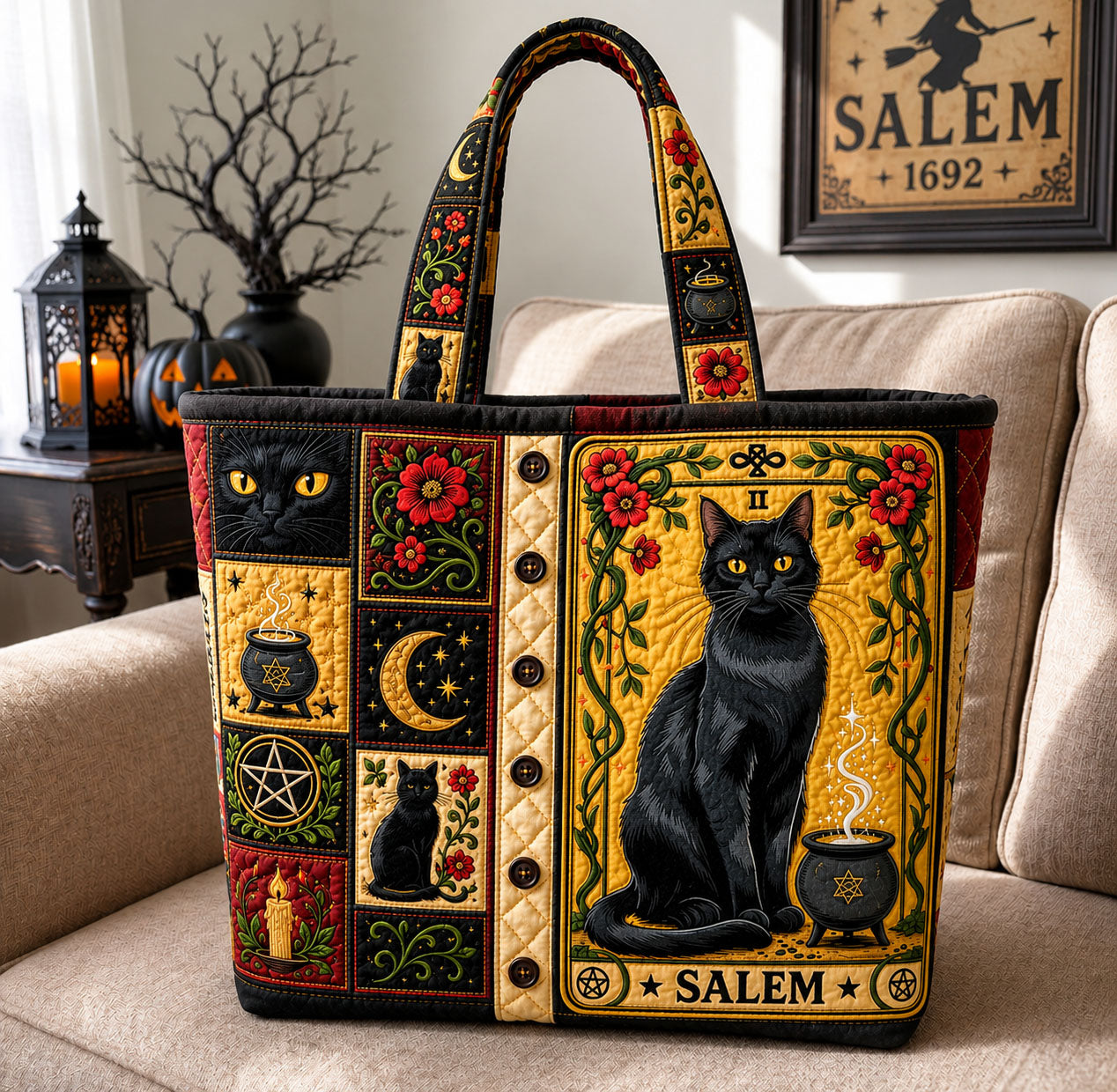 Salem Black Cat Quilted Tote Bag GFTOHNL1982