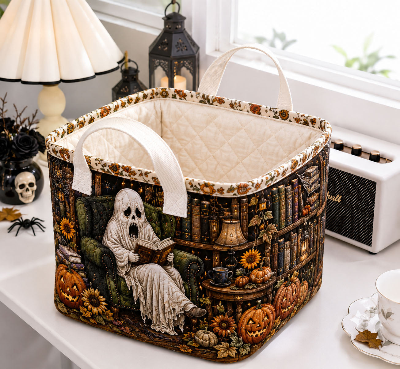Ghostly Reading Corner Quilted Storage Basket GFTOHNL1993