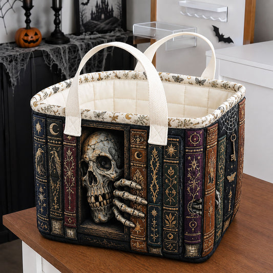 Skeleton Behind The Books Quilted Storage Basket GFTOHNL1994