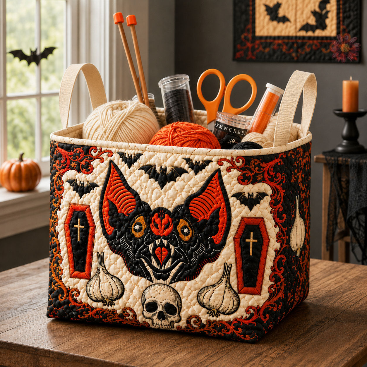 Vampire Bat Workshop Quilted Storage Basket GFTOHNL1996